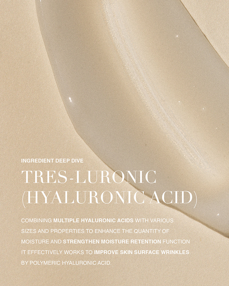 Image of the moisturizer formula with text on top talking about the hyaluronic acid that is in the formula.