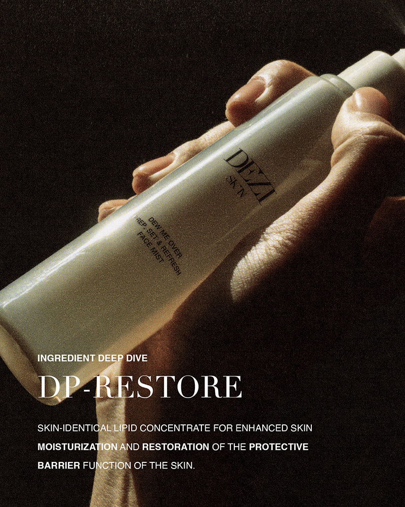 Model holding the skincare mist bottle in her hands.