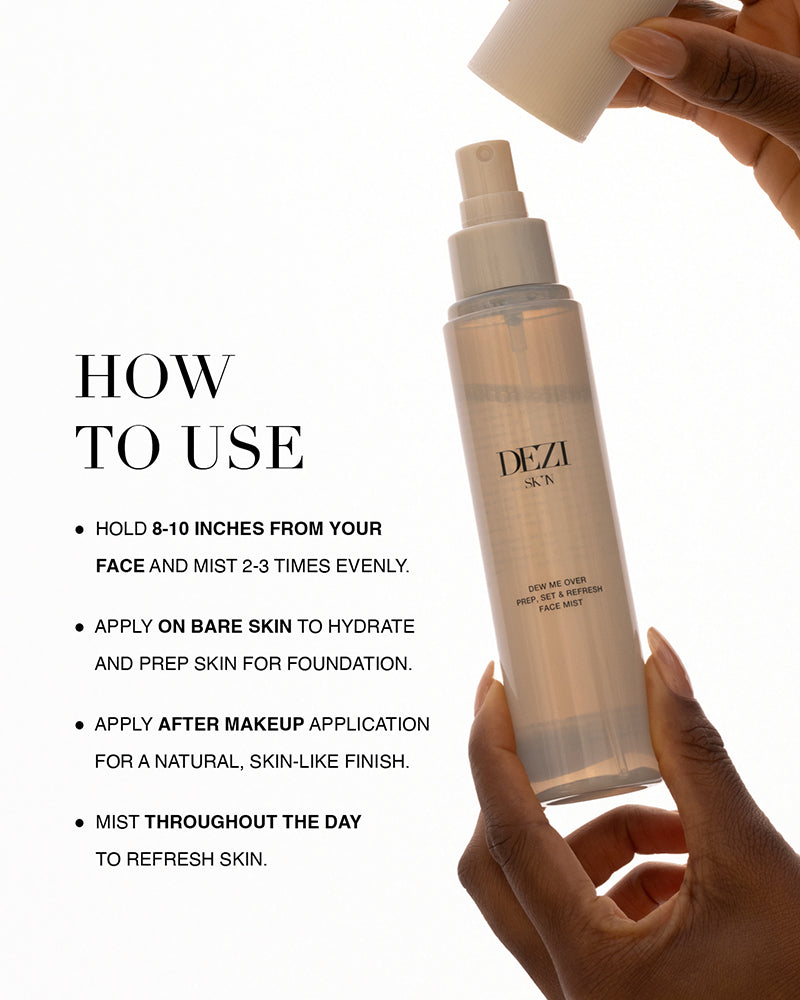 Model holding the skincare mist bottle in her hands.