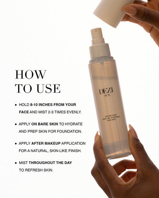 Model holding the skincare mist bottle in her hands.