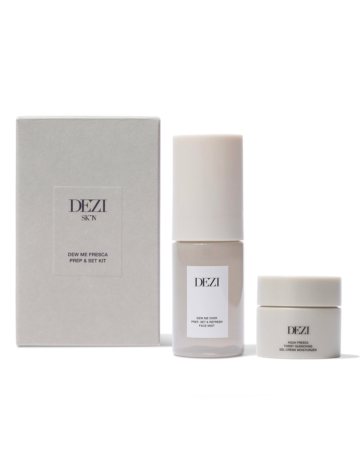 The mini travel size face mist and moisturizer sitting in front of the box.