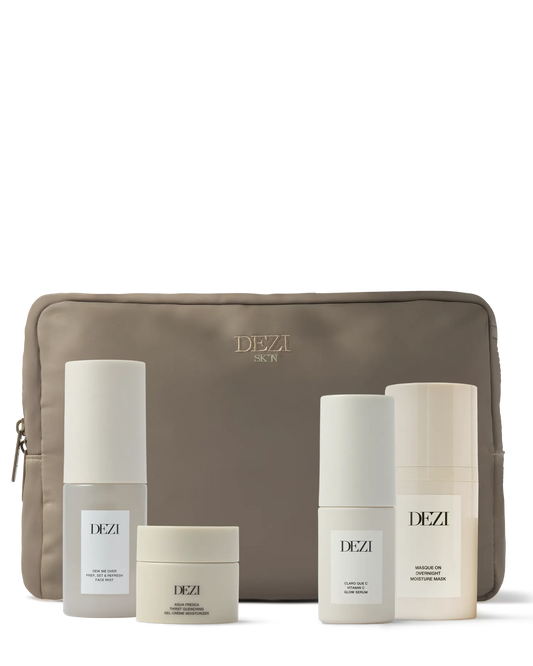 The Whole Enchilada: Claro Que C Vitamin C Glow Serum + Agua Fresca Gel-Crème Moisturizer + Dew Me Over Face Mist + Masque On Overnight Mask + Cosmetic Bag