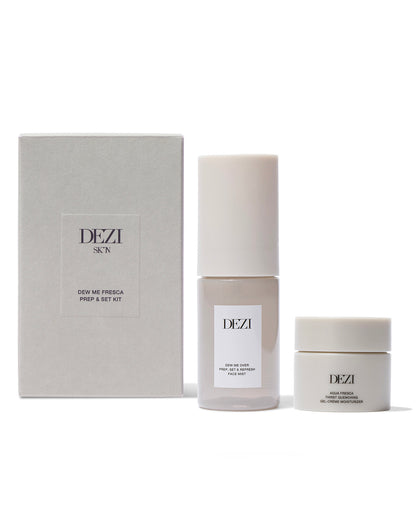 The mini travel size face mist and moisturizer sitting in front of the box. 